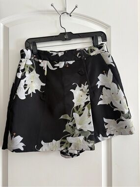 Black Floral Skort with White Lily Print by
